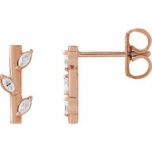 14K Rose Gold 1/10 CTW Natural Diamond Floral Bar Earrings