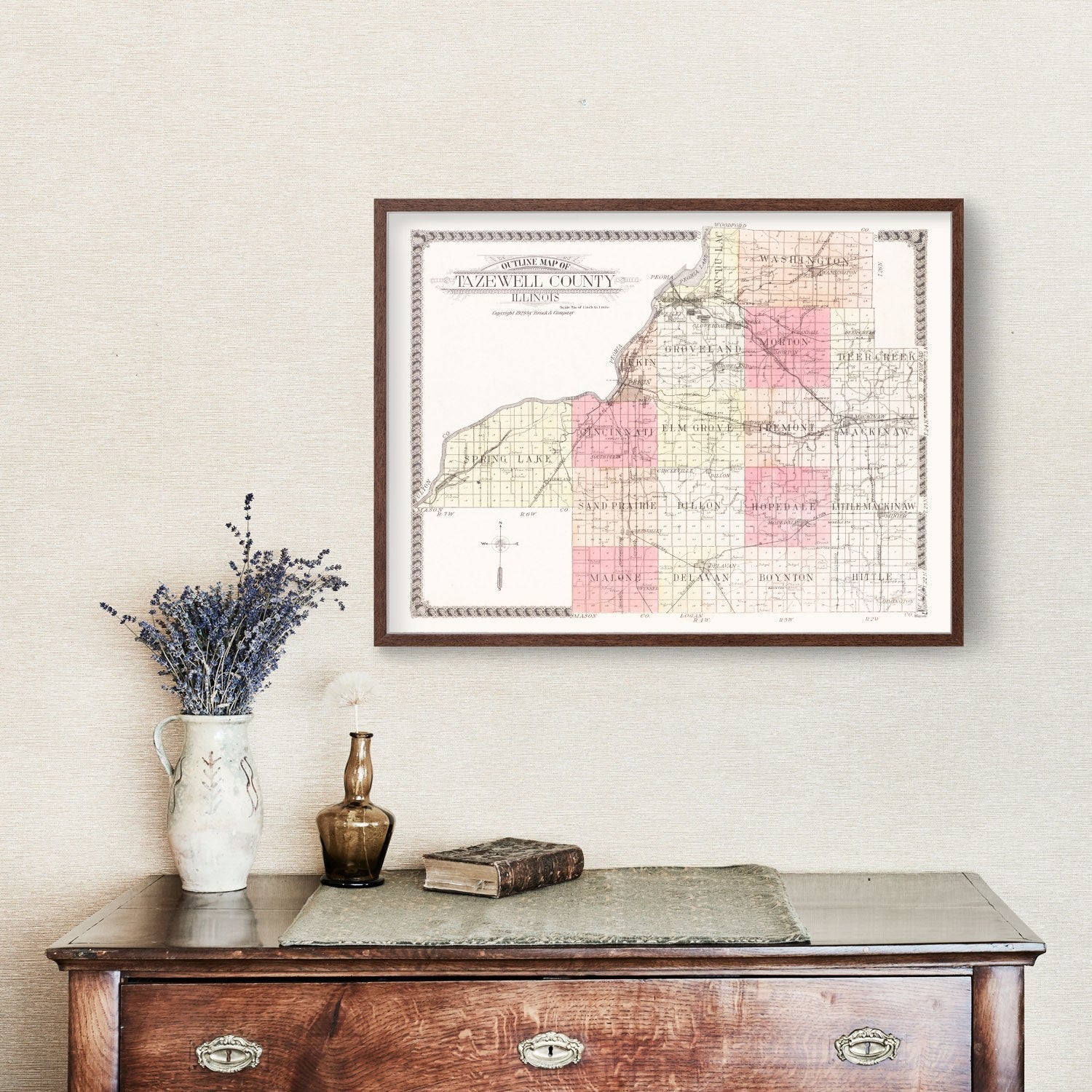 Vintage Map of Tazewell County, Illinois 1929