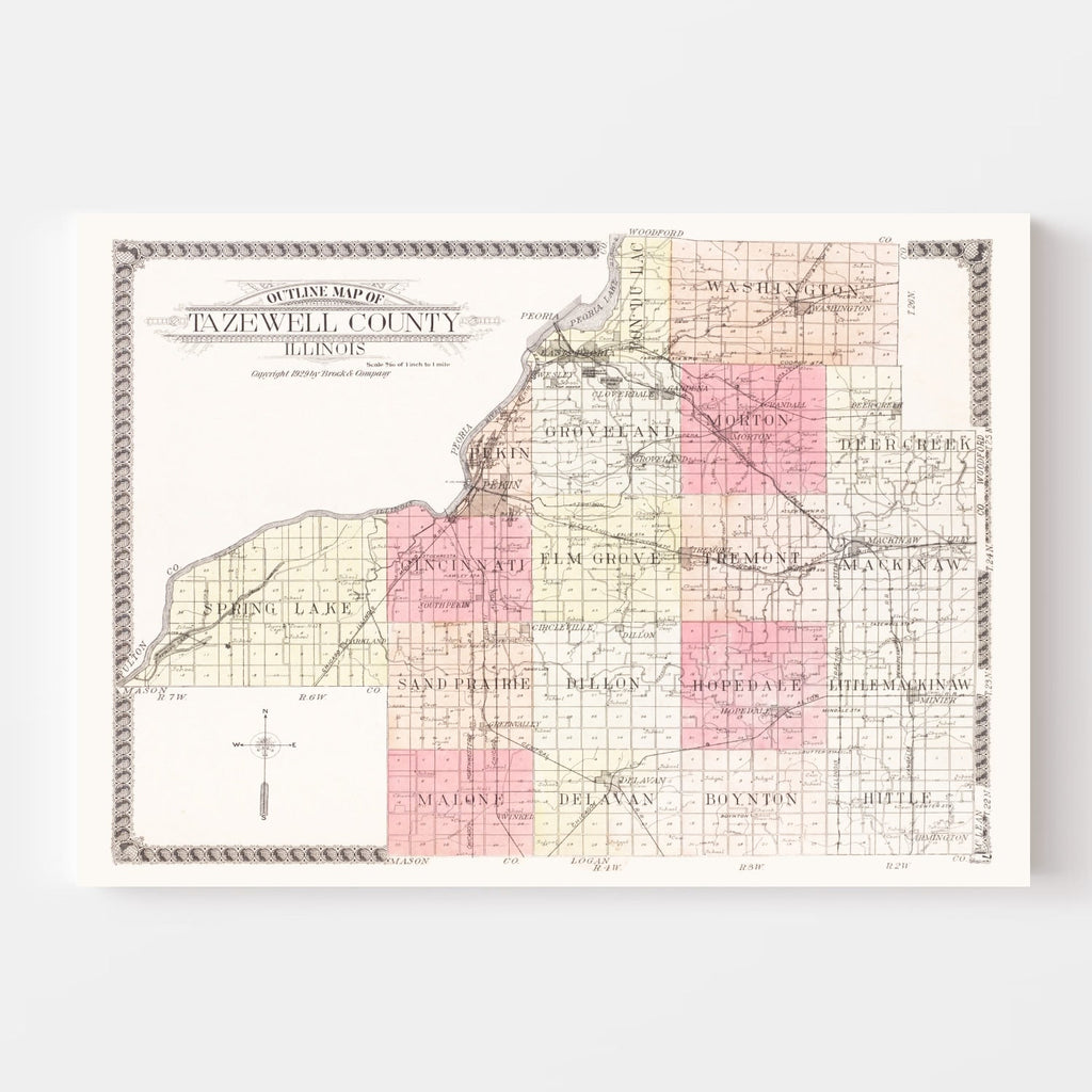 Vintage Map of Tazewell County, Illinois 1929