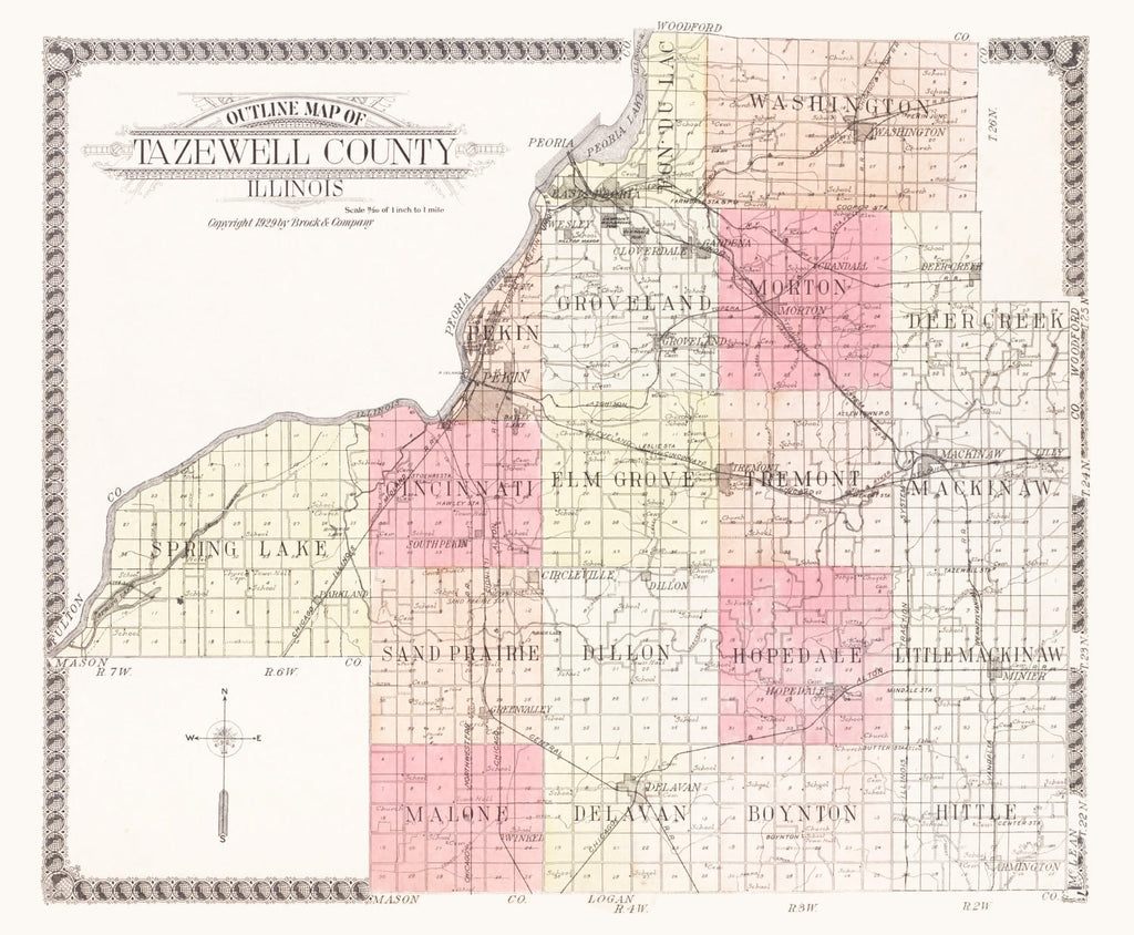 Vintage Map of Tazewell County, Illinois 1929