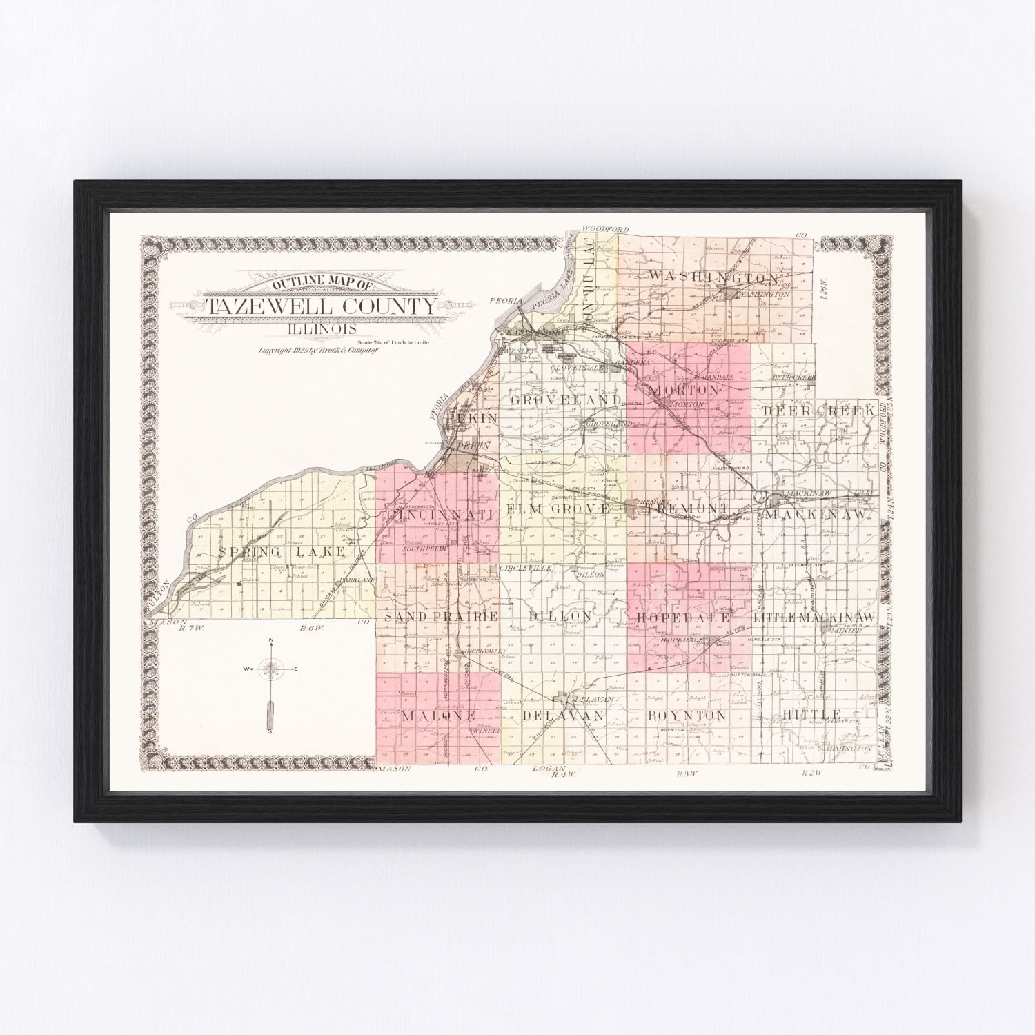 Vintage Map of Tazewell County, Illinois 1929