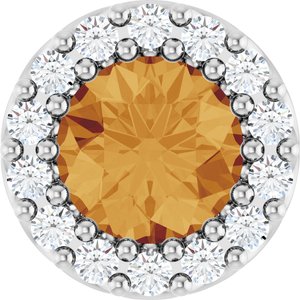 14K White Natural Citrine & 1/10 CTW Natural Diamond Halo-Style Pendant