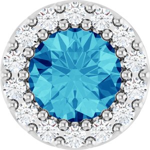 14K White Natural Blue Zircon & 1/10 CTW Natural Diamond Halo-Style Pendant