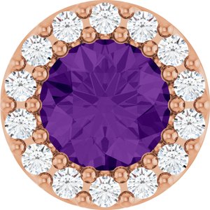 14K Rose Natural Amethyst & 1/10 CTW Natural Diamond Halo-Style Pendant