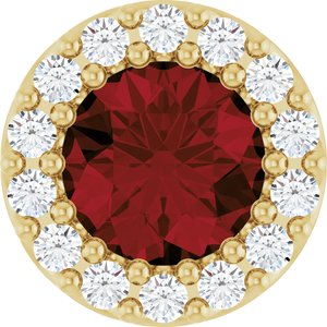 14K Yellow Gold Natural Mozambique Garnet & 1/10 CTW Natural Diamond Halo-Style Pendant