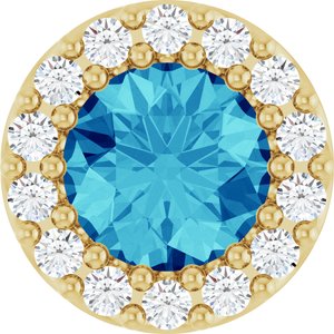 14K Yellow Gold Natural Blue Zircon & 1/10 CTW Natural Diamond Halo-Style Pendant