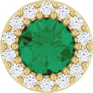 14K Yellow Natural Emerald & 1/10 CTW Natural Diamond Halo-Style Pendant