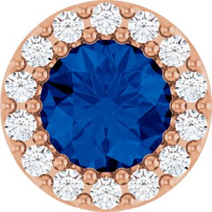 14K Rose Natural Blue Sapphire & 1/10 CTW Natural Diamond Halo-Style Pendant