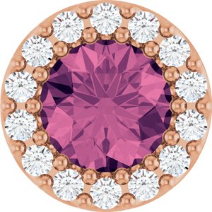 14K Rose Gold Natural Pink Tourmaline & 1/10 CTW Natural Diamond Halo-Style Pendant