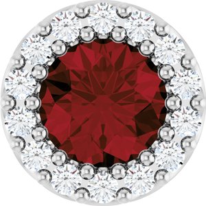 14K White Natural Mozambique Garnet & 1/10 CTW Natural Diamond Halo-Style Pendant