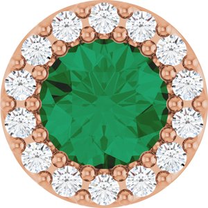 14K Rose Gold Lab-Grown Emerald & 1/10 CTW Natural Diamond Halo-Style Pendant