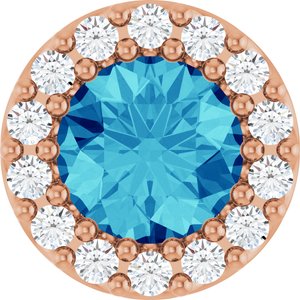 14K Rose Gold Natural Blue Zircon & 1/10 CTW Natural Diamond Halo-Style Pendant