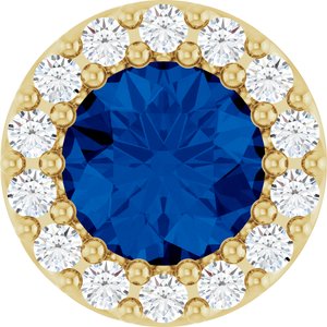14K Yellow Natural Blue Sapphire & 1/10 CTW Natural Diamond Halo-Style Pendant