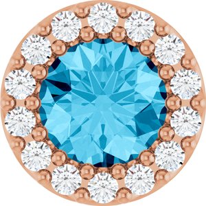 14K Rose Natural Aquamarine & 1/10 CTW Natural Diamond Halo-Style Pendant