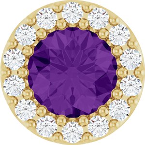 14K Yellow Natural Amethyst & 1/10 CTW Natural Diamond Halo-Style Pendant