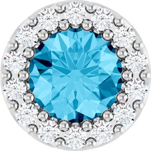 14K White Gold Natural Aquamarine & 1/10 CTW Natural Diamond Halo-Style Pendant