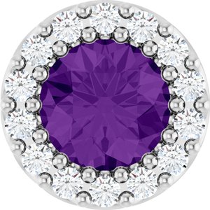 14K White Natural Amethyst & 1/10 CTW Natural Diamond Halo-Style Pendant