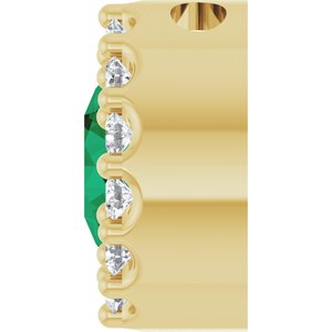 14K Yellow Natural Emerald & 1/10 CTW Natural Diamond Halo-Style Pendant