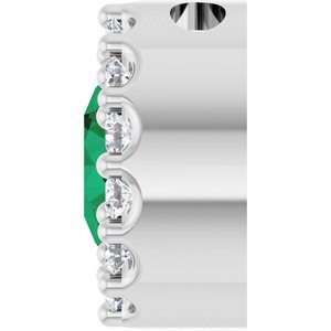 14K White Lab-Grown Emerald & 1/10 CTW Natural Diamond Halo-Style Pendant