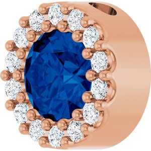 14K Rose Lab-Grown Blue Sapphire & 1/10 CTW Natural Diamond Halo-Style Pendant