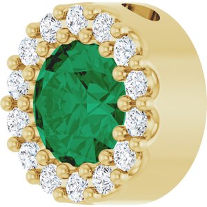 14K Yellow Natural Emerald & 1/10 CTW Natural Diamond Halo-Style Pendant