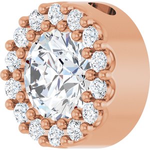 14K Rose Natural White Sapphire & 1/10 CTW Natural Diamond Halo-Style Pendant