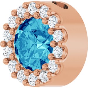 14K Rose Gold Natural Blue Zircon & 1/10 CTW Natural Diamond Halo-Style Pendant