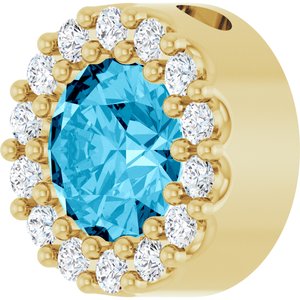 14K Yellow Natural Aquamarine & 1/10 CTW Natural Diamond Halo-Style Pendant