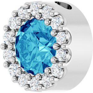 14K White Natural Blue Zircon & 1/10 CTW Natural Diamond Halo-Style Pendant