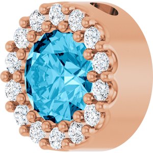 14K Rose Natural Aquamarine & 1/10 CTW Natural Diamond Halo-Style Pendant