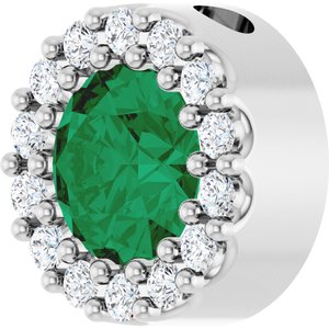 Sterling Silver Lab-Grown Emerald & 1/10 CTW Natural Diamond Halo-Style Pendant
