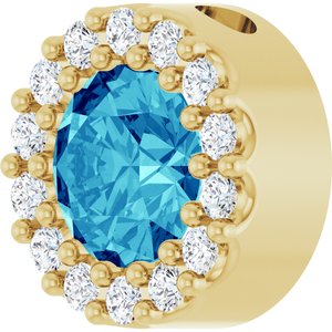 14K Yellow Gold Natural Blue Zircon & 1/10 CTW Natural Diamond Halo-Style Pendant
