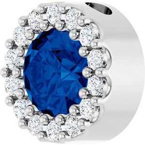 14K White Natural Blue Sapphire & 1/10 CTW Natural Diamond Halo-Style Pendant