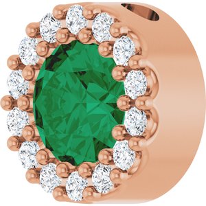 14K Rose Gold Natural Emerald & 1/10 CTW Natural Diamond Halo-Style Pendant