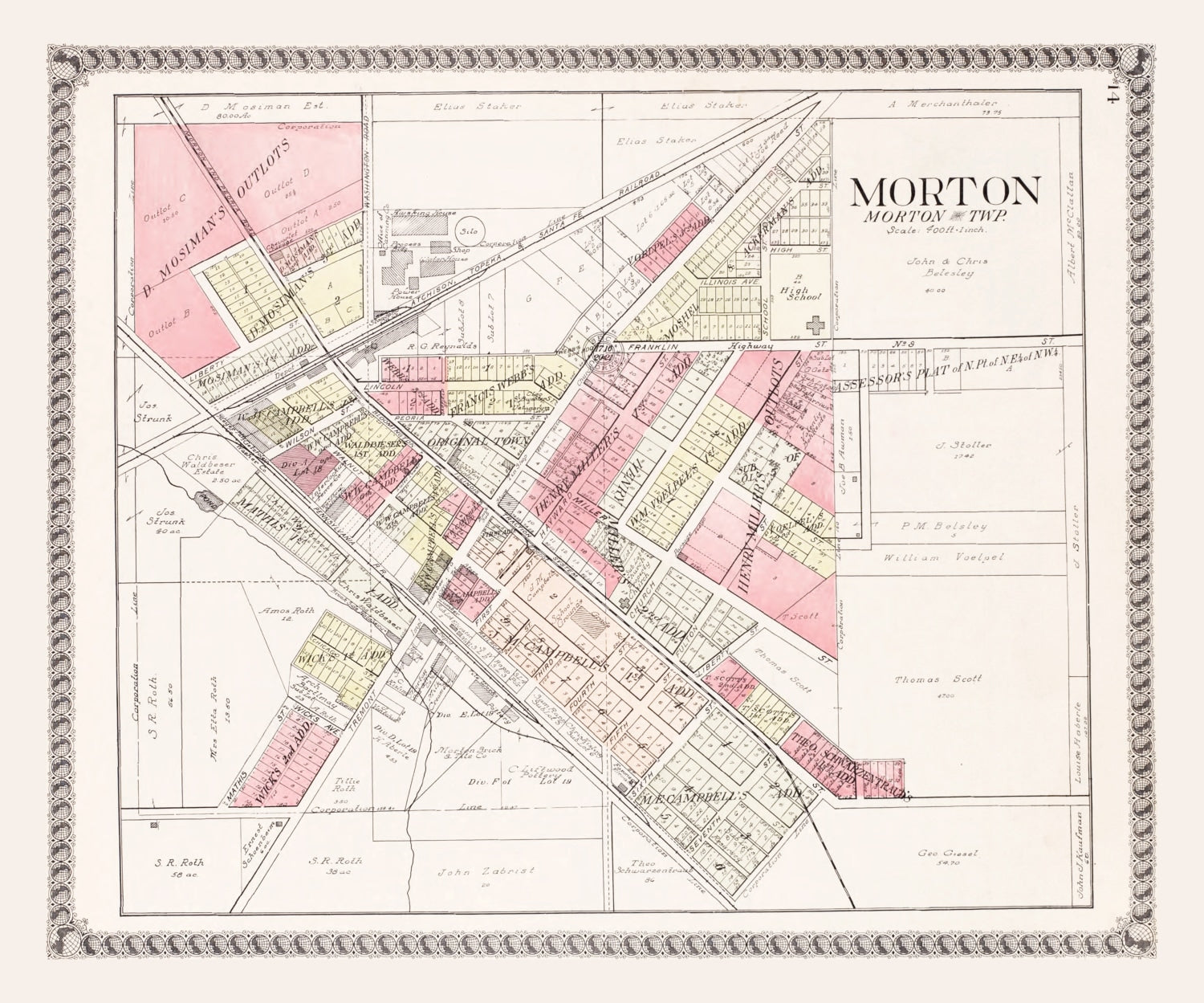 Vintage Map of Morton, Illinois 1929