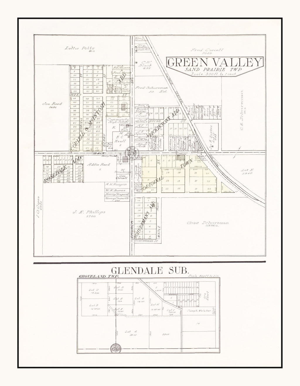 Vintage Map of Green Valley, Illinois 1929
