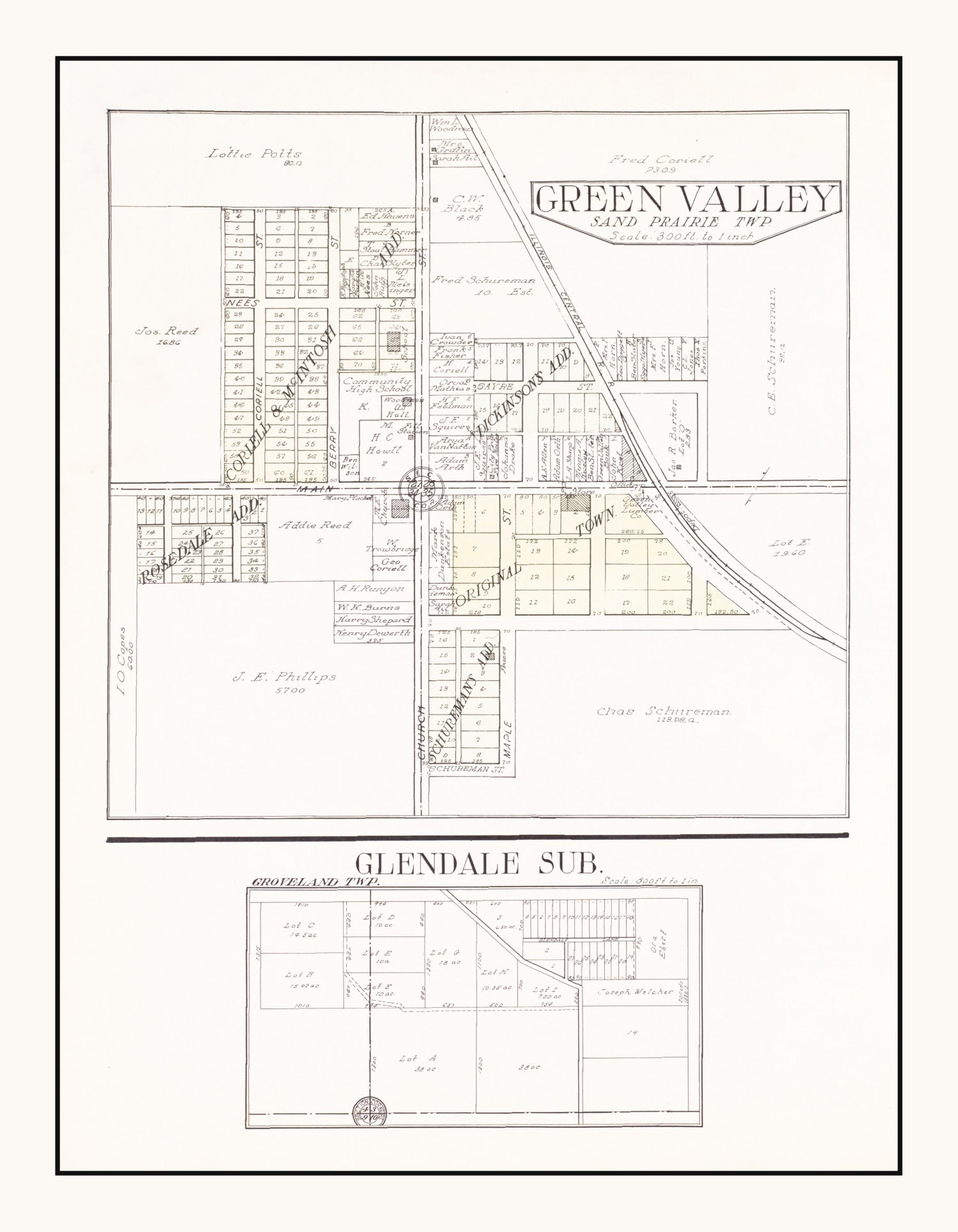 Vintage Map of Green Valley, Illinois 1929