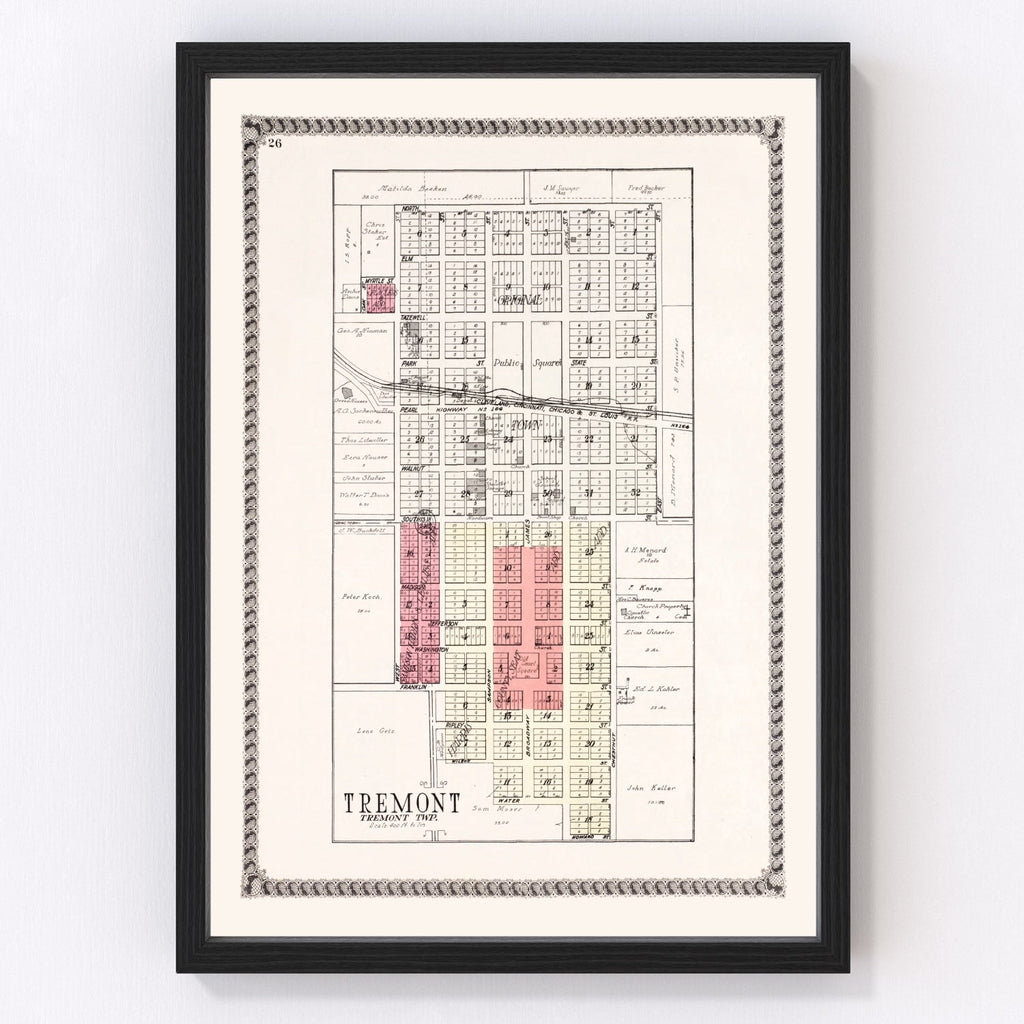 Vintage Map of Tremont, Illinois 1929
