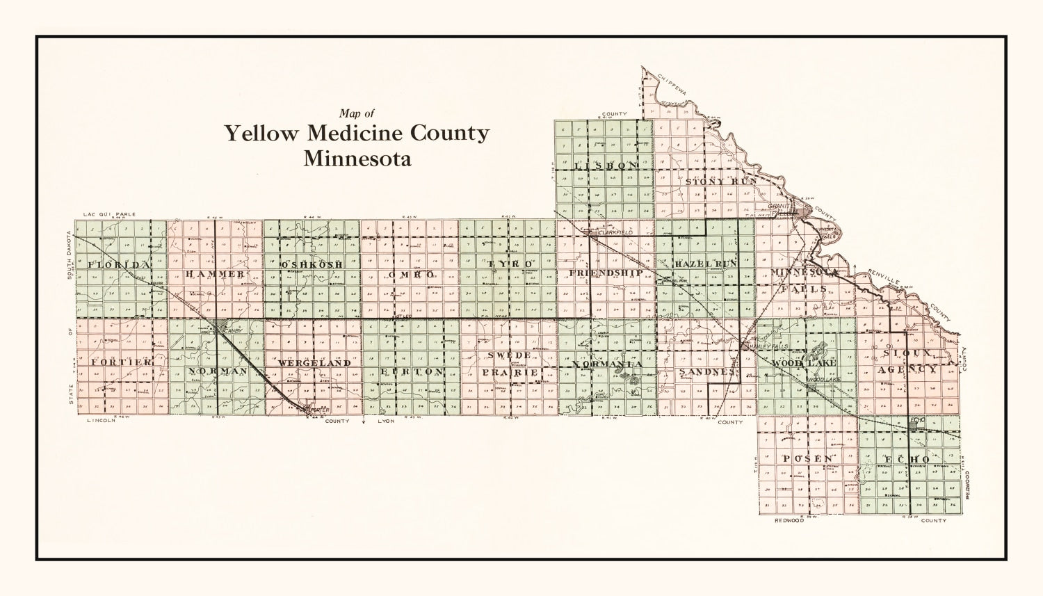 Vintage Map of Yellow Medicine County, Minnesota 1929