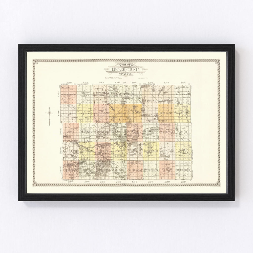 Vintage Map of Becker County, Minnesota 1929