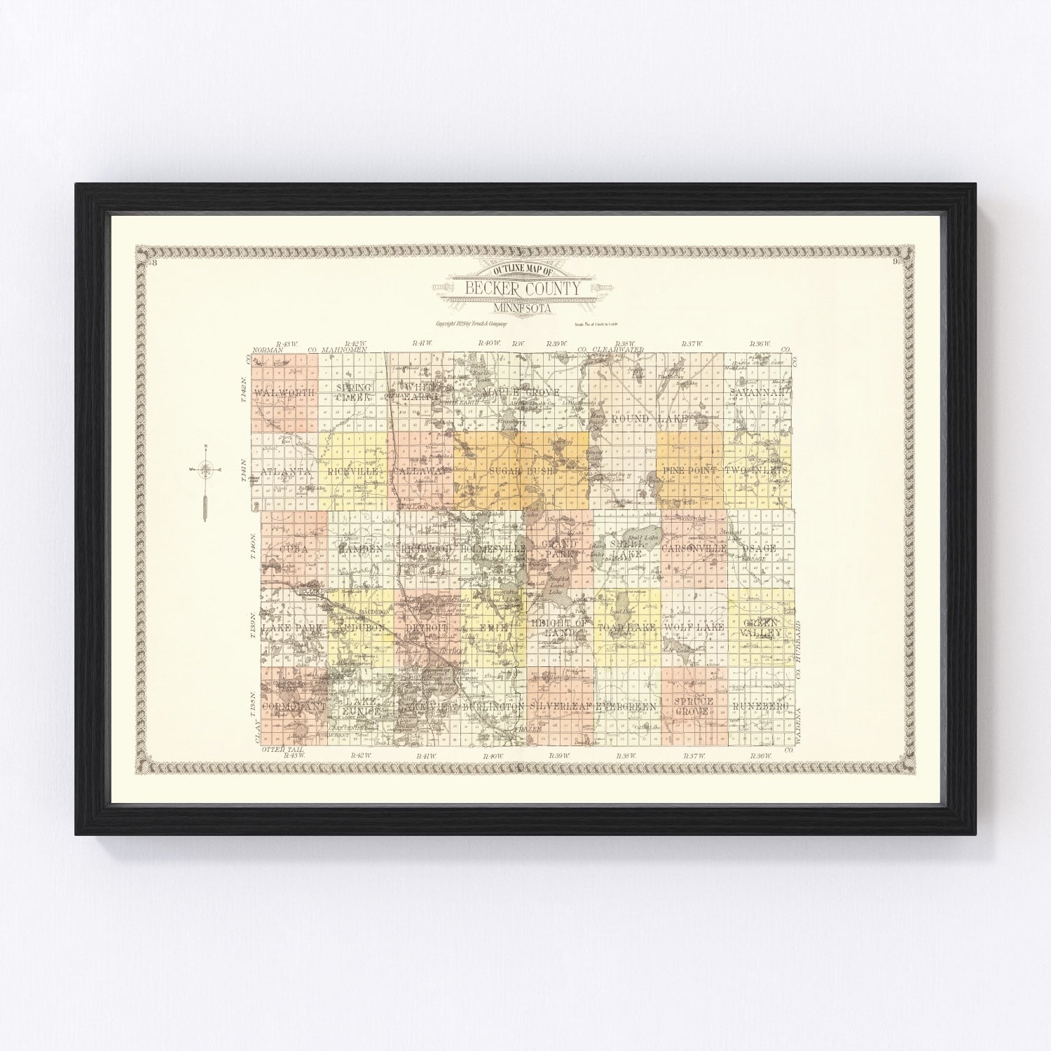 Vintage Map of Becker County, Minnesota 1929