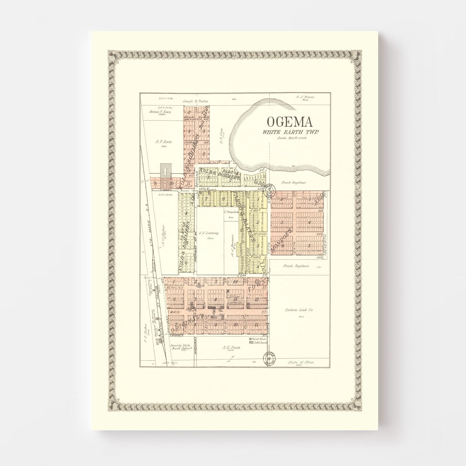 Vintage Map of Ogema, Minnesota 1929