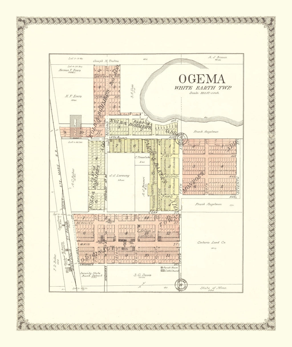Vintage Map of Ogema, Minnesota 1929