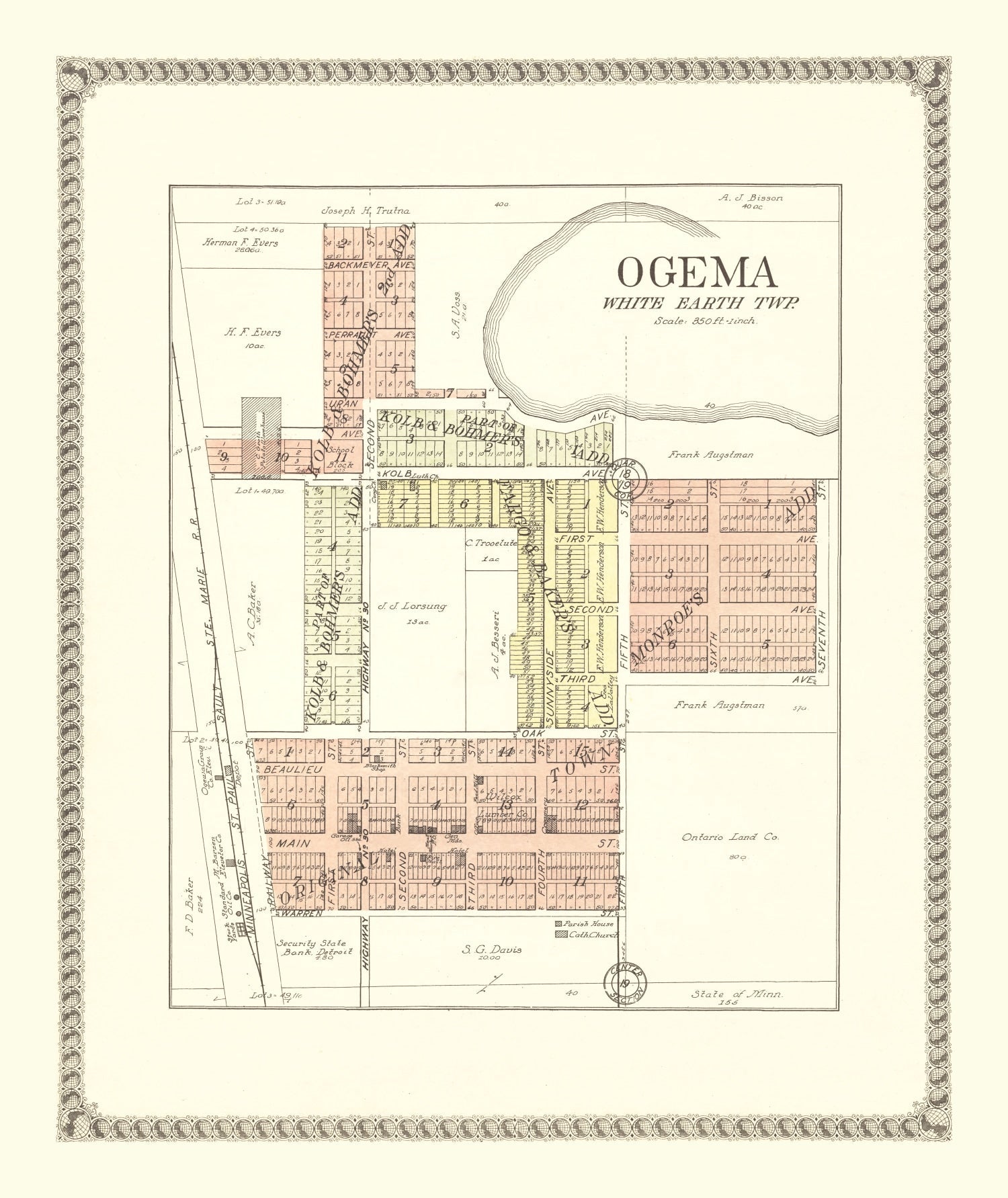 Vintage Map of Ogema, Minnesota 1929