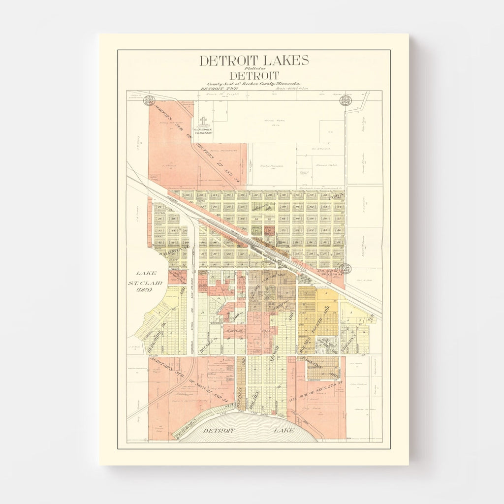 Vintage Map of Detroit Lakes, Minnesota 1929