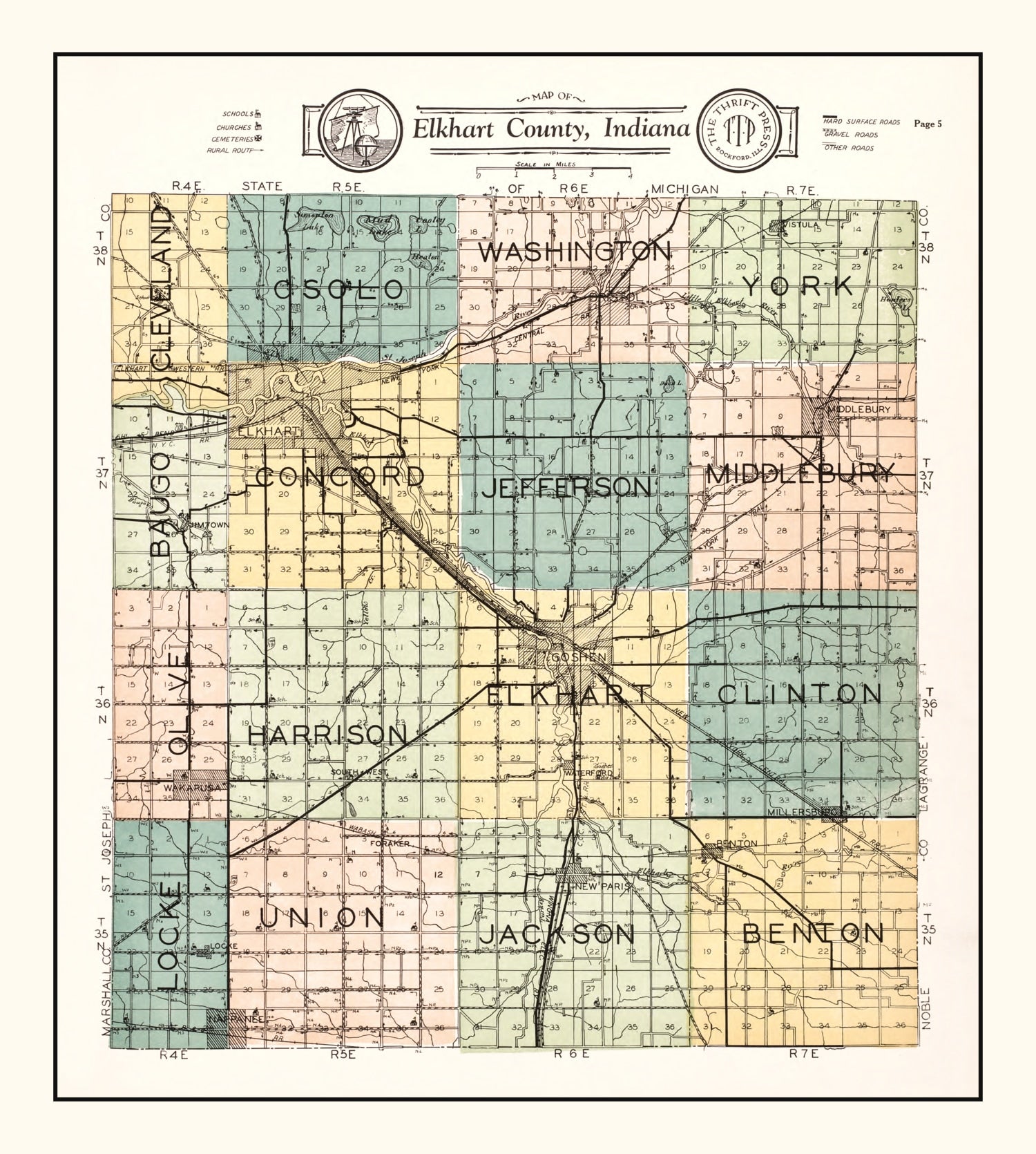 Vintage Map of Elkhart County, Indiana 1929