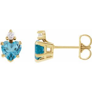 14K Yellow Gold Natural London Blue Topaz & .06 Natural Diamond Stud Earrings