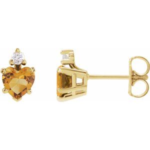 14K Yellow Gold Natural Citrine & .06 Natural Diamond Stud Earrings