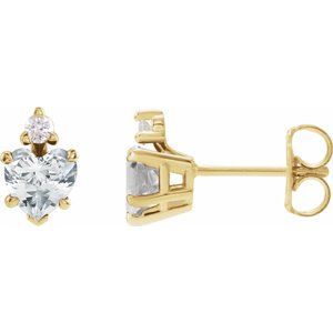 14K Yellow Gold Natural White Sapphire & .06 Natural Diamond Stud Earrings