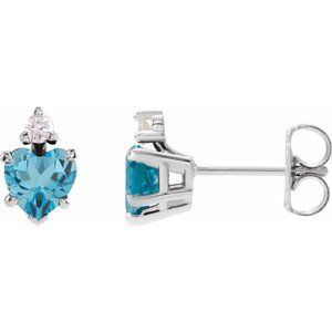 14K White Gold Natural London Blue Topaz & .06 Natural Diamond Stud Earrings